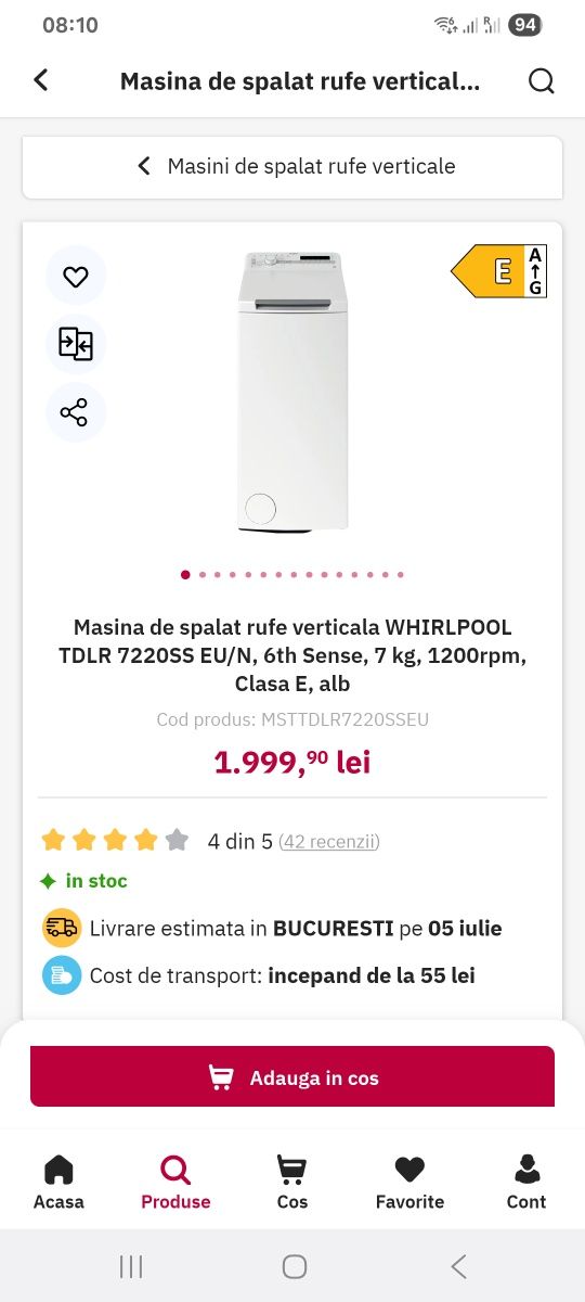 Masina de spalat verticala