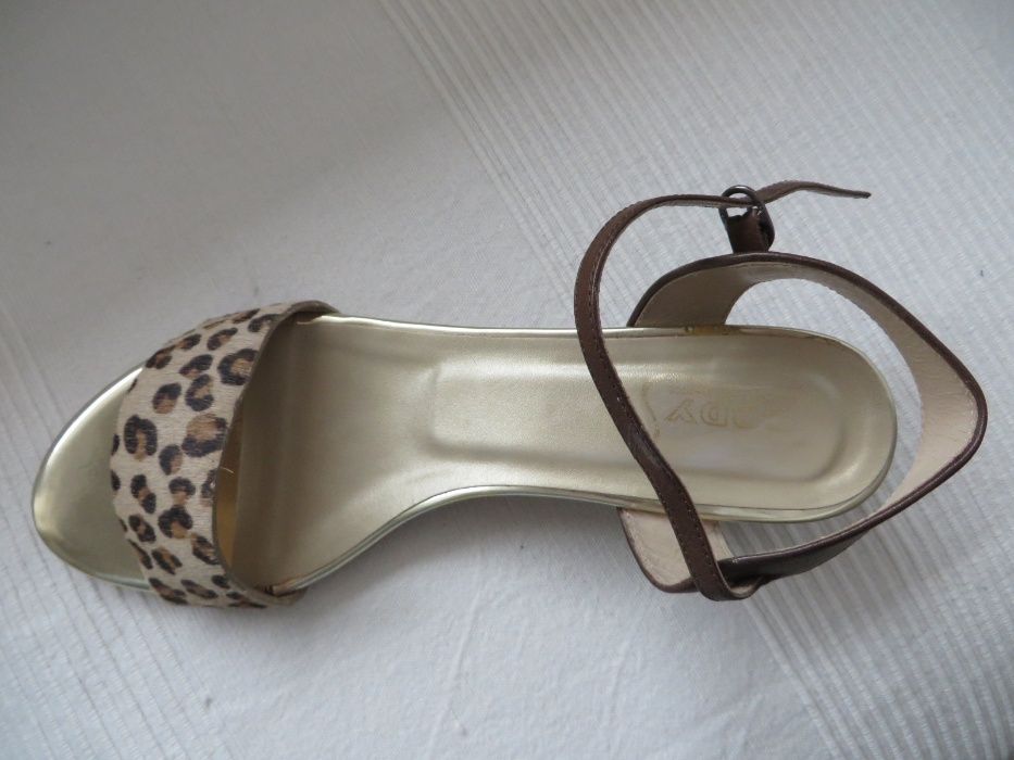 Нови испански сандали естествена кожа, 40, кафяво-злато-леопард