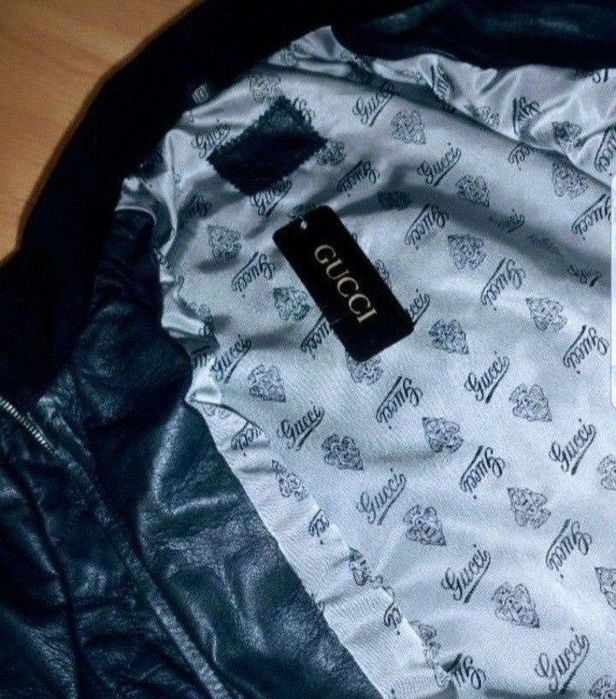 Geaca Gucci piele naturala 100%,logo metalic auriu, saculet inclus