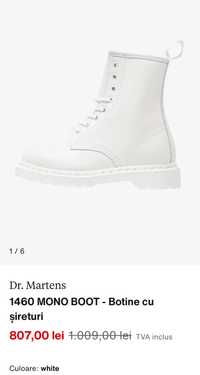 Bocanci Dr. Martens 1460 Mono White noi, originali, in cutie