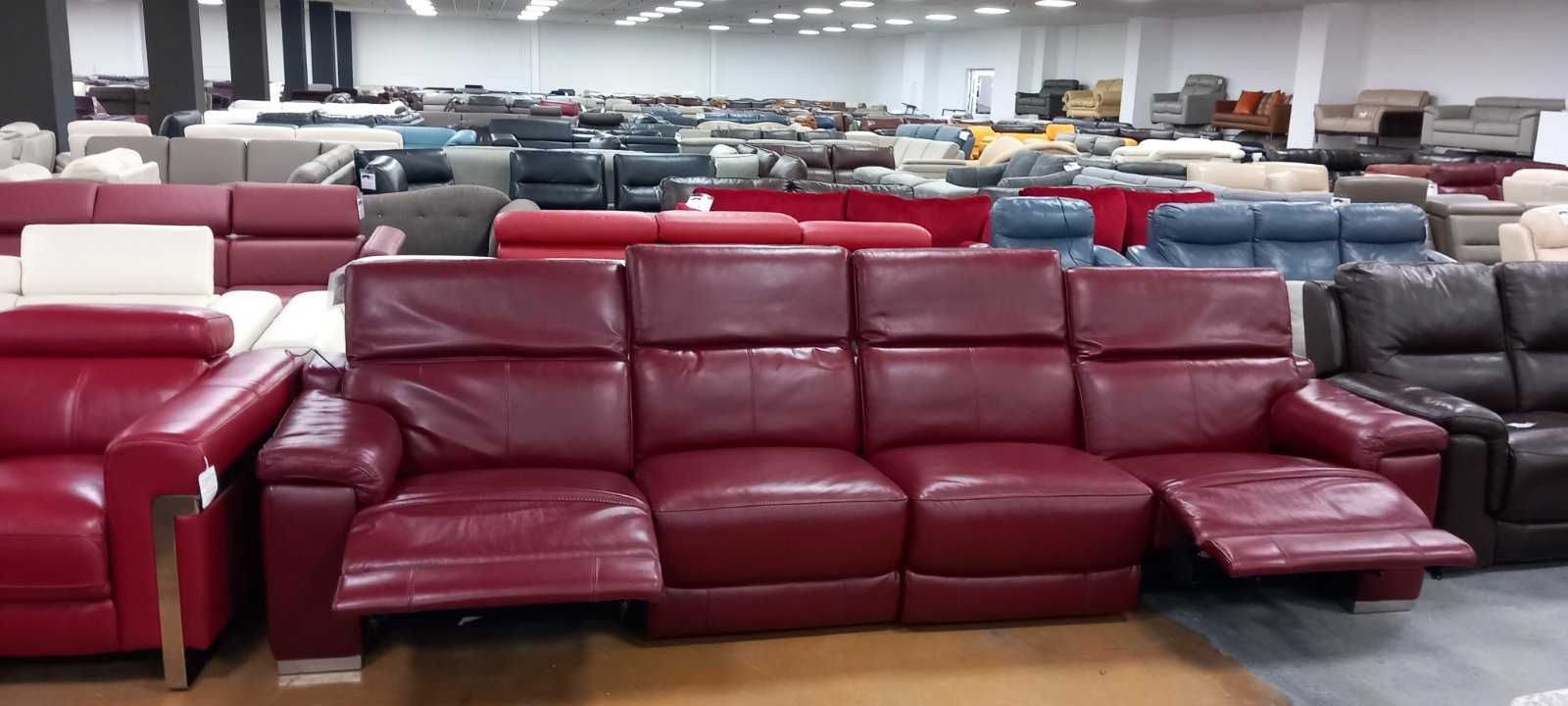 Голям червен кожен диван с електрически релакс механизъм "Laurence"