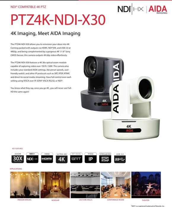 Aida 4k PTZ 60fps 30x NDI ( Se probează, merge perfect)