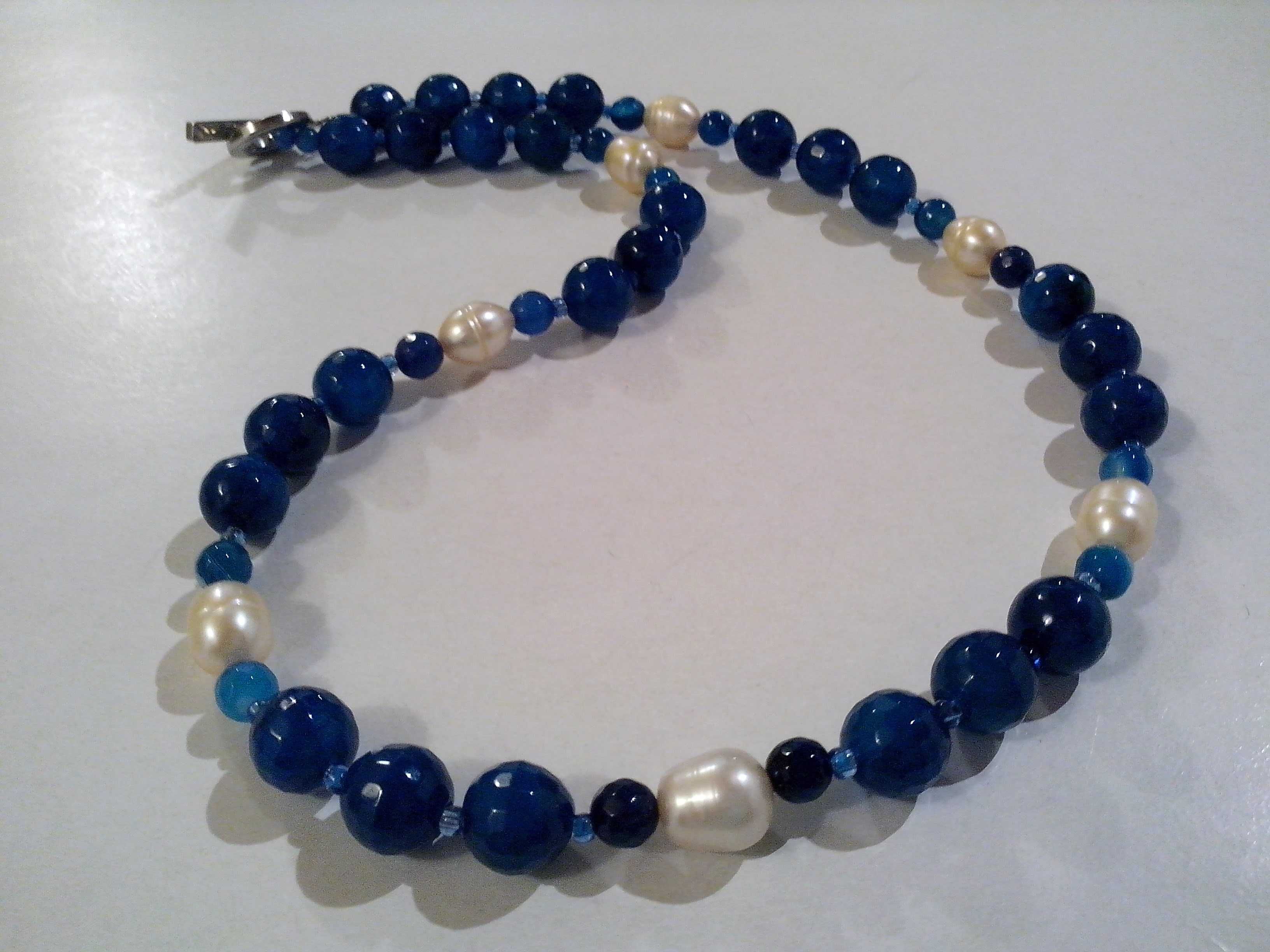 colier agate albastru royal si perle de cultura,perle naturale