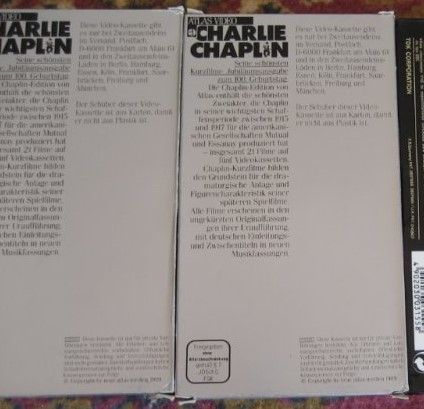 2 видео касети със филми на Чарли Чаплин