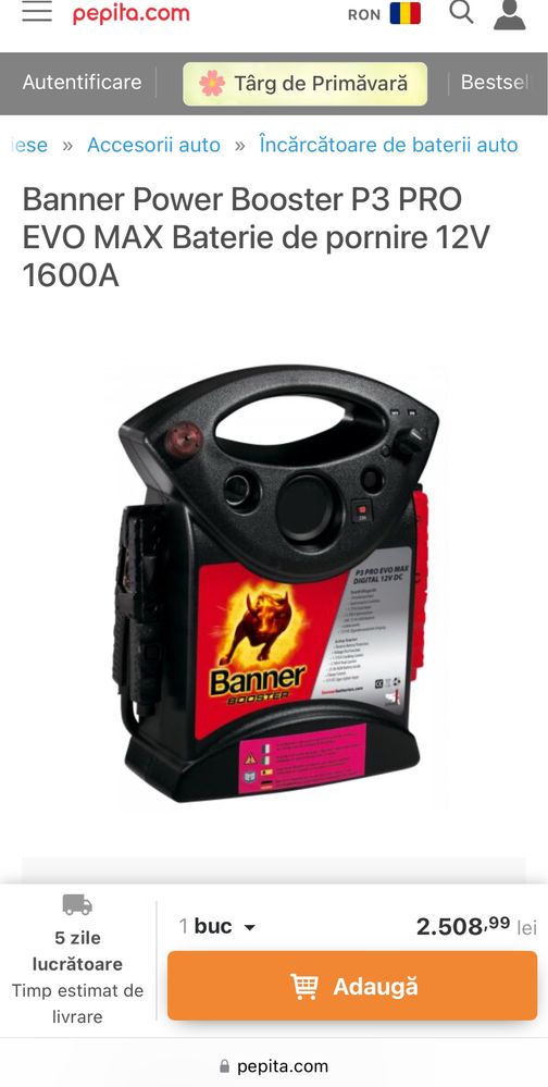 Starter Auto Booster Banner P3 Pro Evo Max 12V 1600A - Nou!
