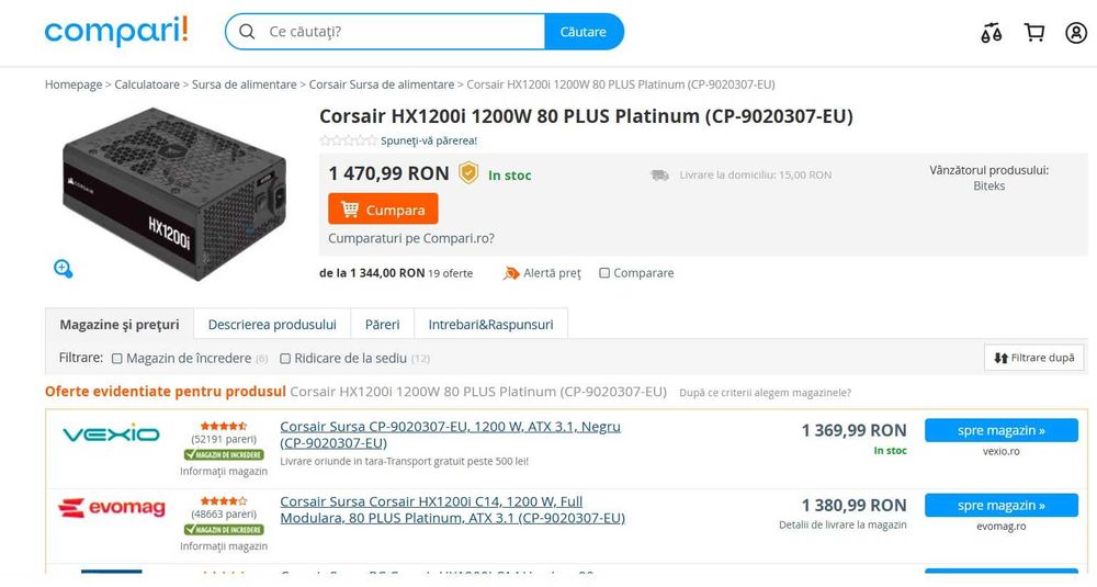 Sursa Corsair HX1200i 80+ Platinum 1200W