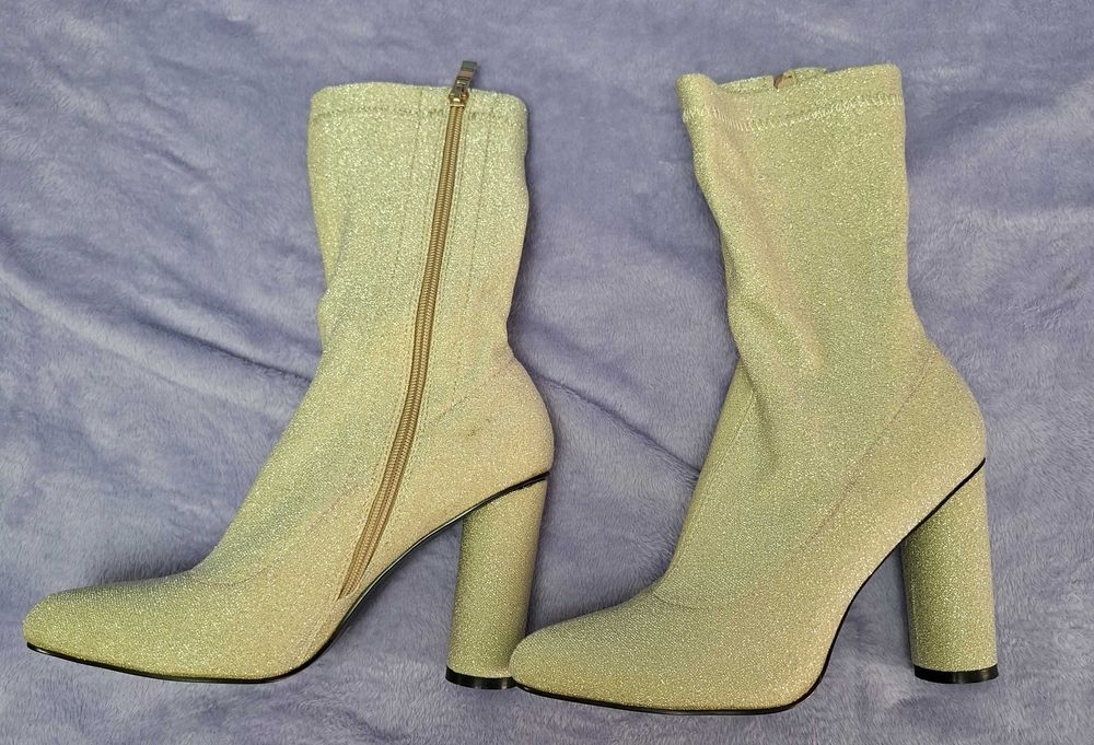 Ghete textile cu sclipici Blink 41, cu toc rotund