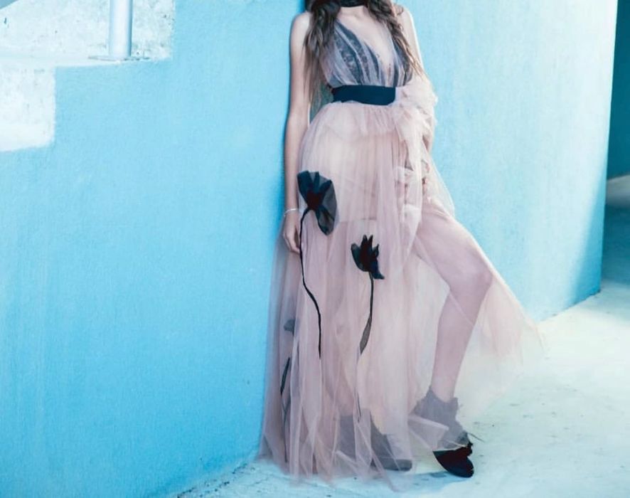 Официална дълга бежова рокля AVIN