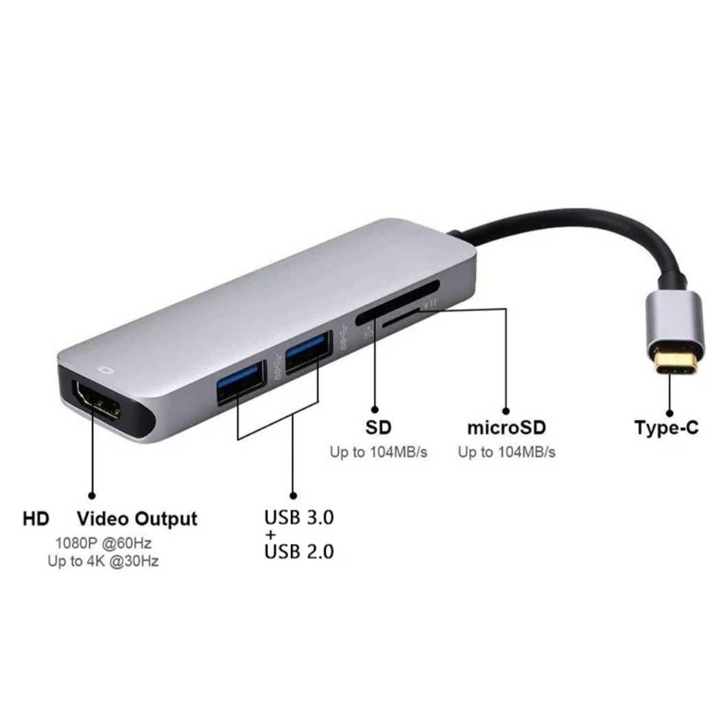 HUB Type C 5 в одном (USB, HDMI, Card reader). Алматы.