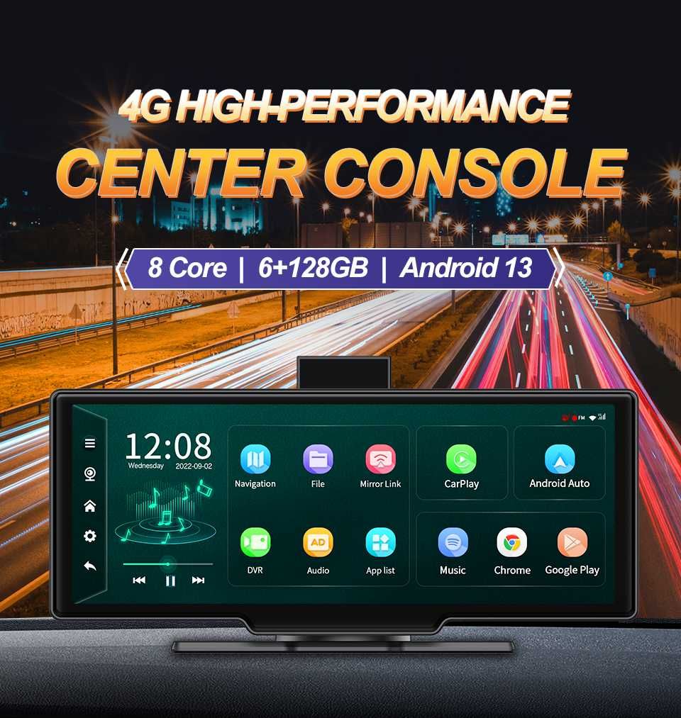 10.26-дюймовый 4G Android 13 видеорегистратор, Carplay и Android Auto