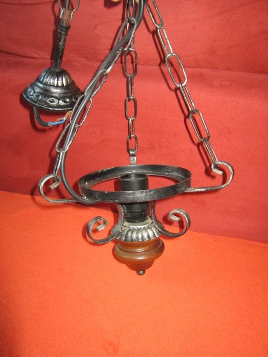candelabru fier forjat si lemn, vintage Germania - lungime ajustabila