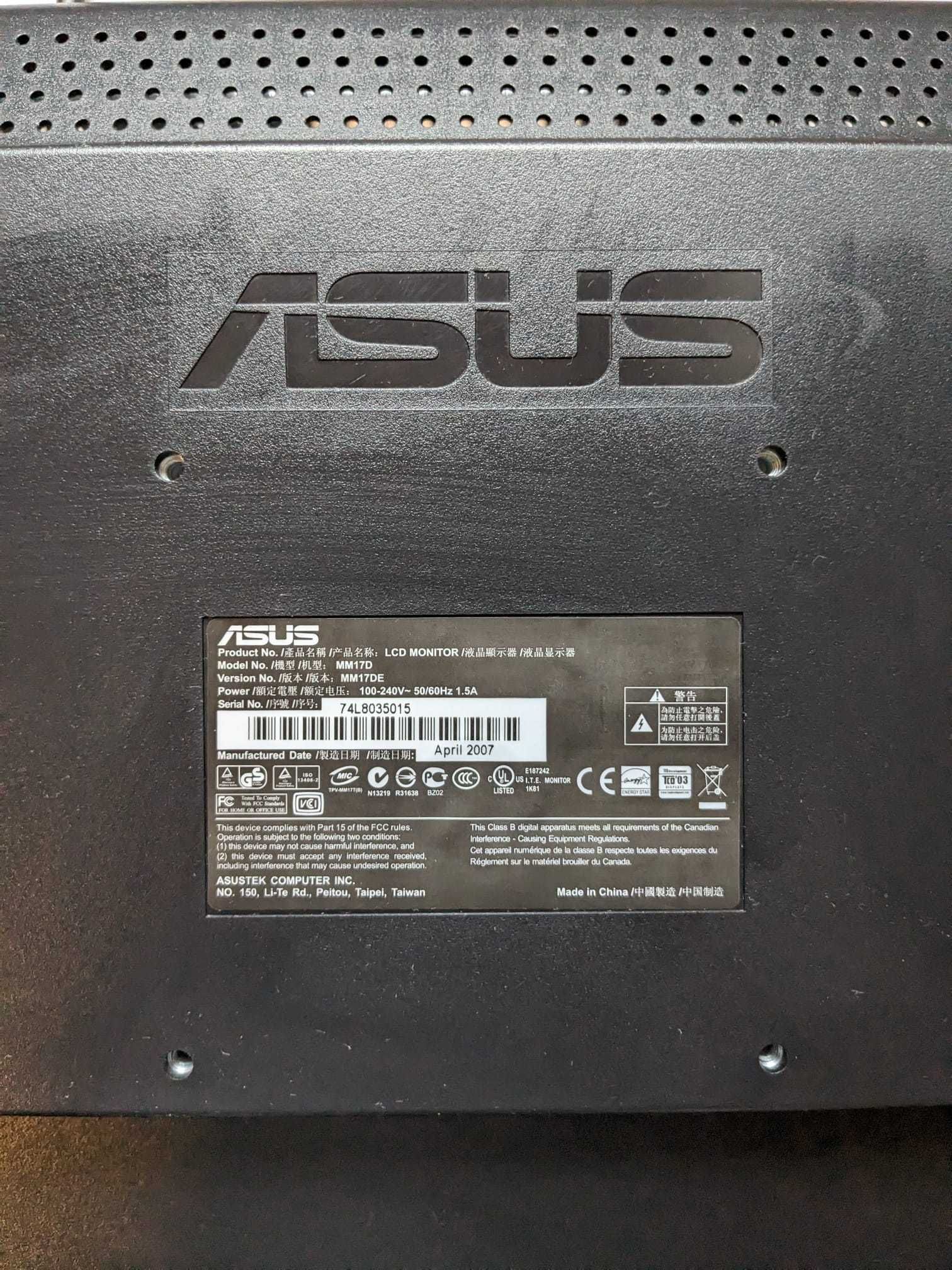 Monitor 17 inc Asus - port VGA