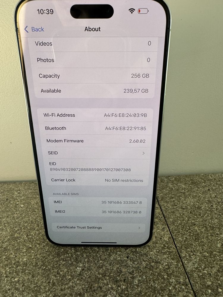 Като Нов! iPhone 15 Pro Max 256GB Silver Esim