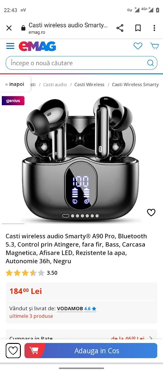 Casti wireless audio Smarty® A90 Pro, Bluetooth 5.3, Control prin Atin