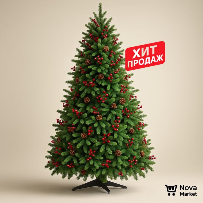 Ёлка ПЭ+ПВХ с сосной — премиум качество + шары в подарок
