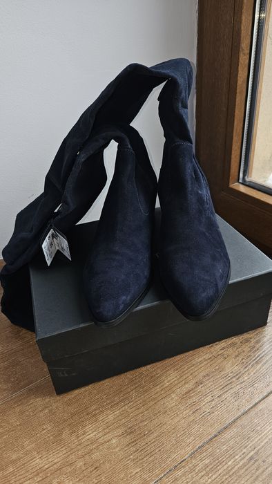 Cizme lungi Massimo Dutti piele întoarsă, cu etichetă