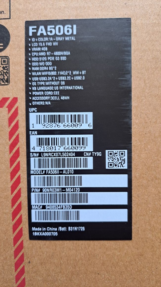 Продавам Asus TUF Gaming A15 laptop