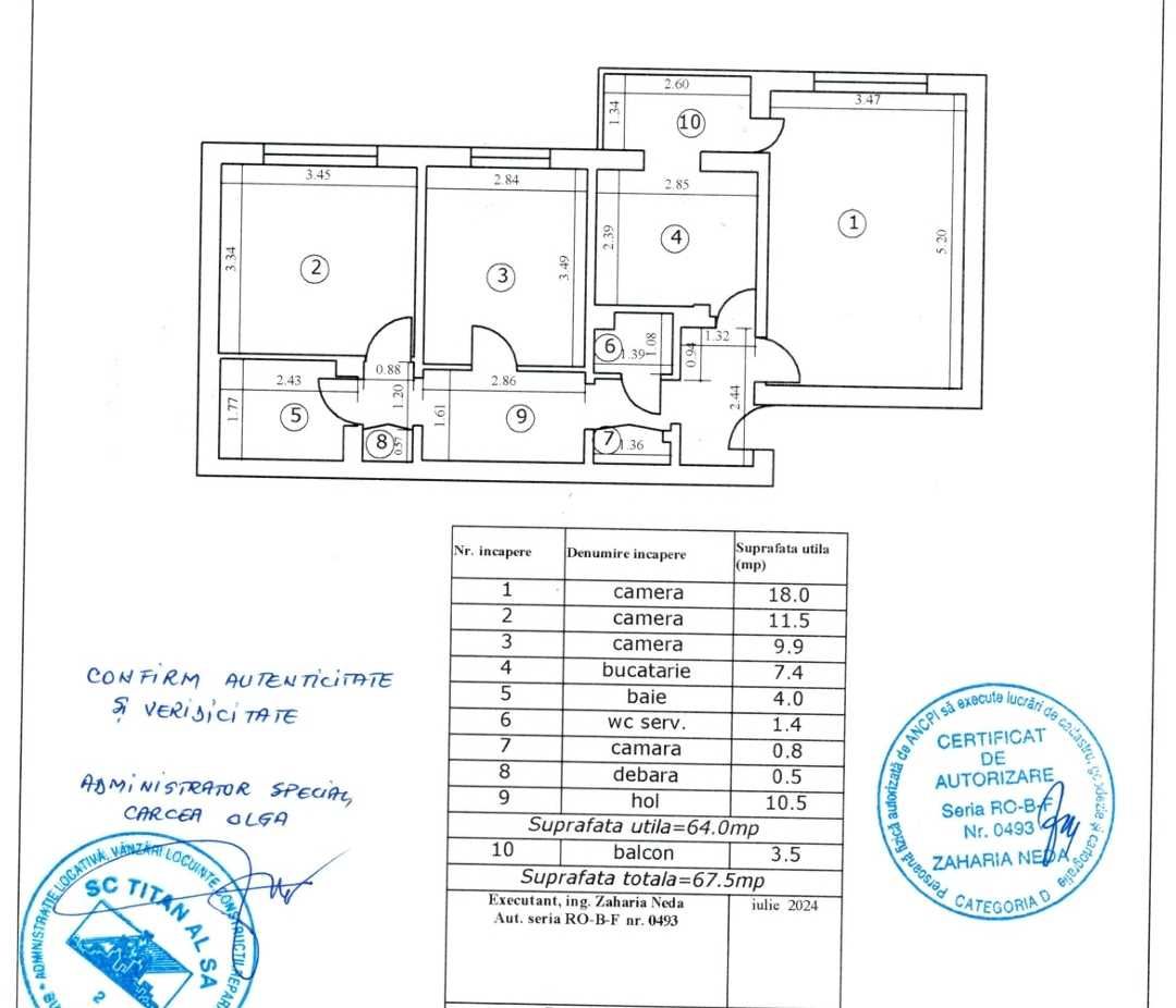 3 camere 2 bai, bloc 1983, 68m2, Dristor, tot nou, centrala gaz noua