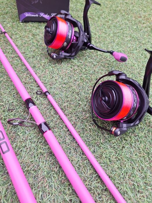 SET 2 Feedere FL BLACK FORCE PINK 3.90m 60-180g + 2 Mulinete PRO FL FL