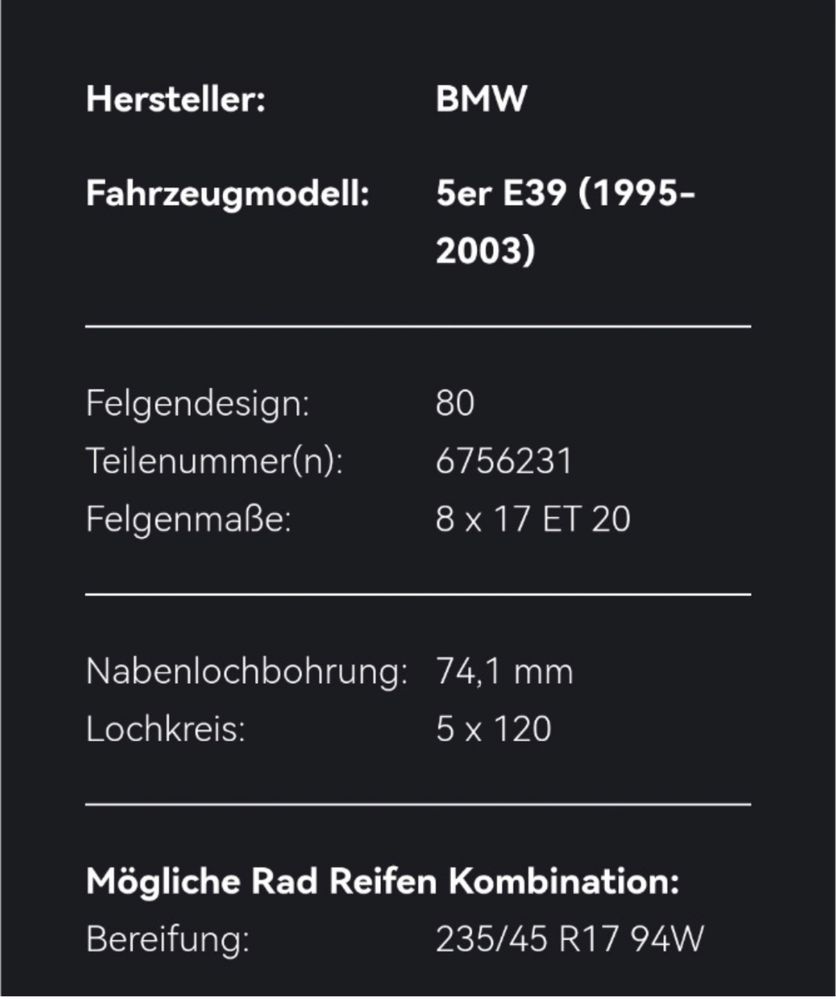 Jante BMW E39, Style 80, R17