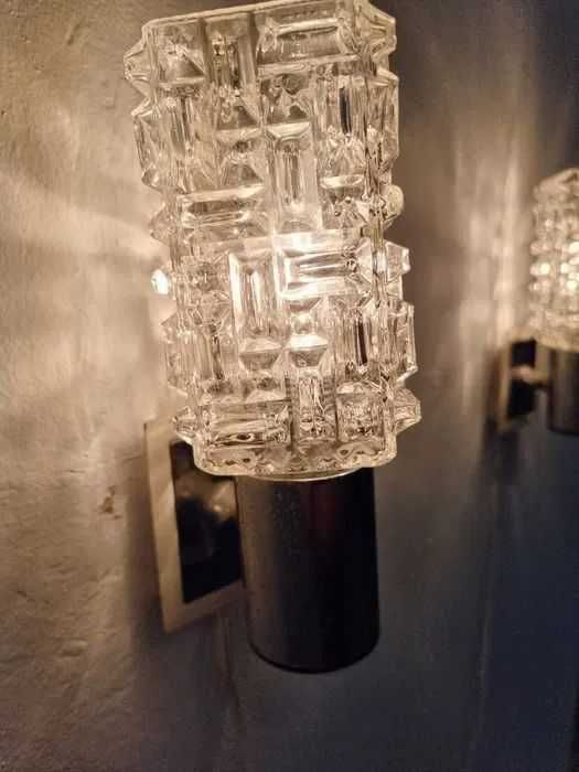 Aplice perete Art Deco MCM, crom, sticla, iluminat de lux, vintage