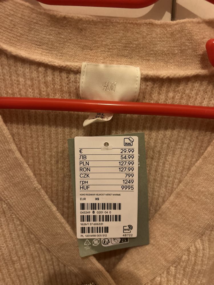 Pulover funda strasuri roz pudra H&M XS nou eticheta