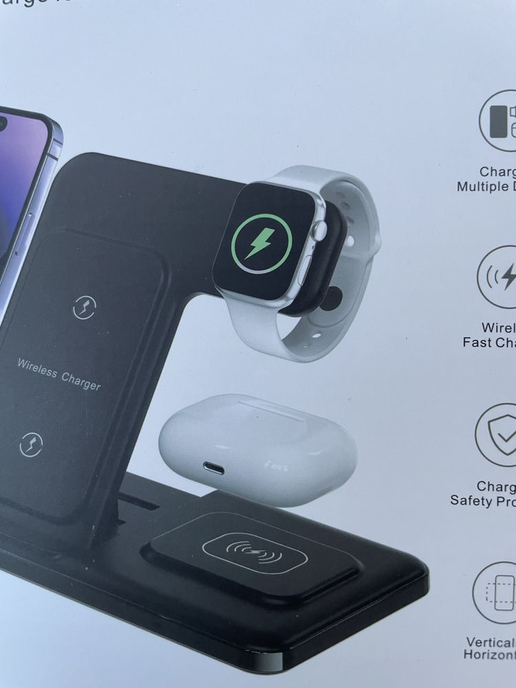 Incarcator wifi 3 in 1. Compatibil Iphone Apple Watch si Airpods
