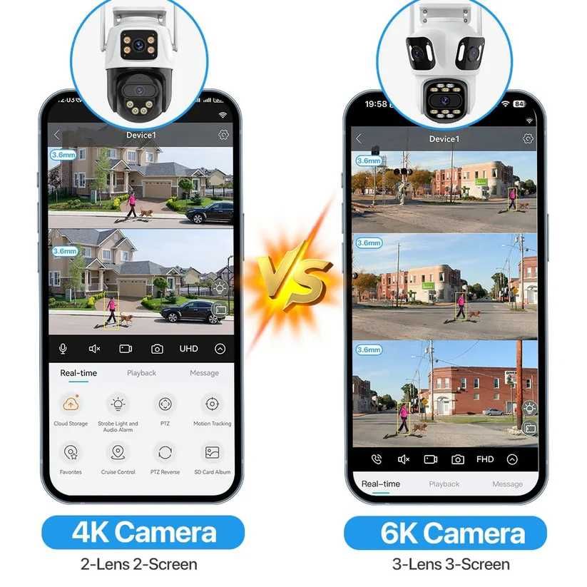 Топ цена! Тройна Външна WiFi Камера 12MP  с три лещи IP66, iCsee