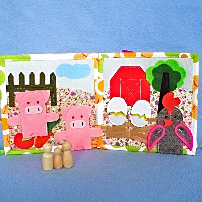 Carte senzoriala din fetru cu marionete pe degete ,10 pagini.