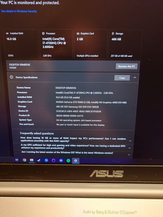 Asus N550JX - i7, 16gb RAM, 500gb SSD - nVidia GTX 950m - Win10