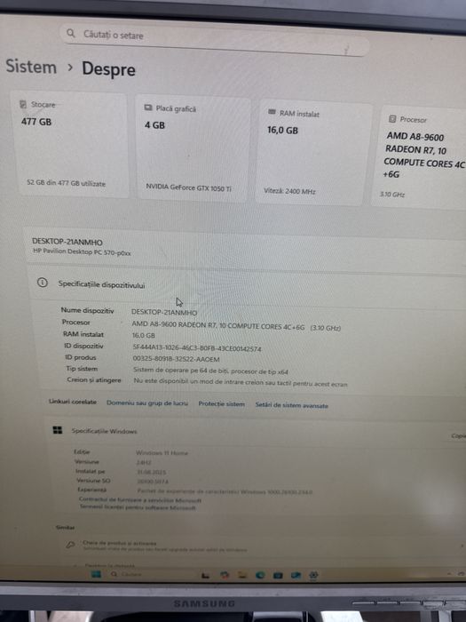 Sistem Desktop Gaming HP A8 gen9 16g 512g m2 GTX1050ti 4g