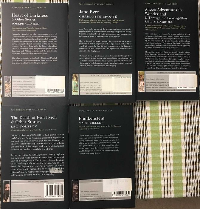 Cărți engleză:Frankenstein,Jane Eyre,Heart of Darkness,Alice in Wonder
