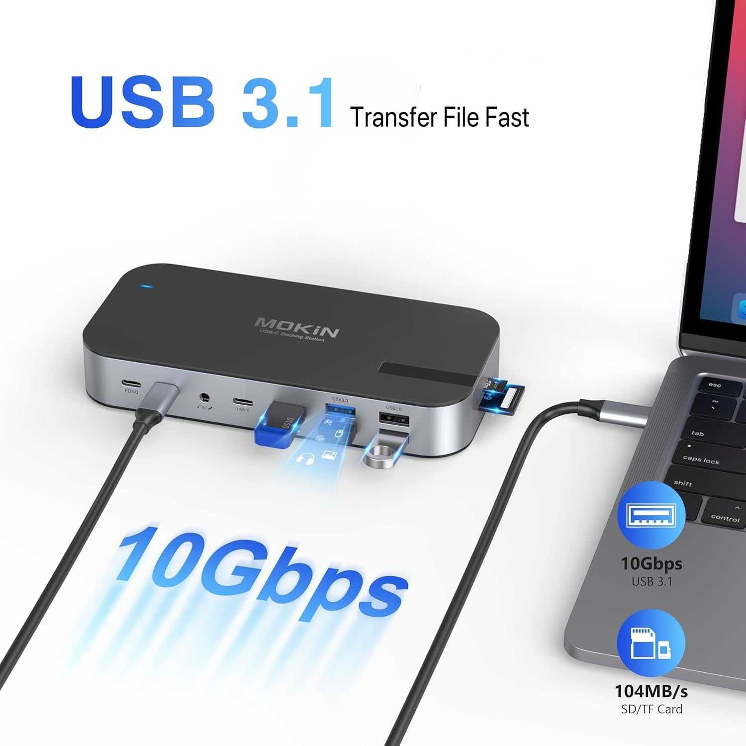 Докинг станция MOKiN за 4 монитора, 16 в 1 USB C с 2 HDMI, DP, 100W...