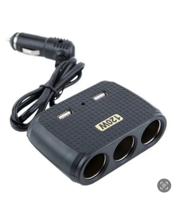 Priza / Incarcator Auto 120W Negru 3 Intrari Bricheta + 2 Intrari Usb
