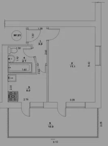 Ц5 1-комнатная квартира 42м2/лоджия 2х6, ор-р Эрудит