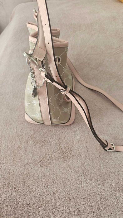 Geanta bucket Catwalk bej cu insertii roz