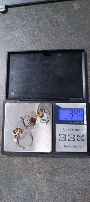 Серебряный  женский комплект с цетрином 925 проба Европа 80е годы