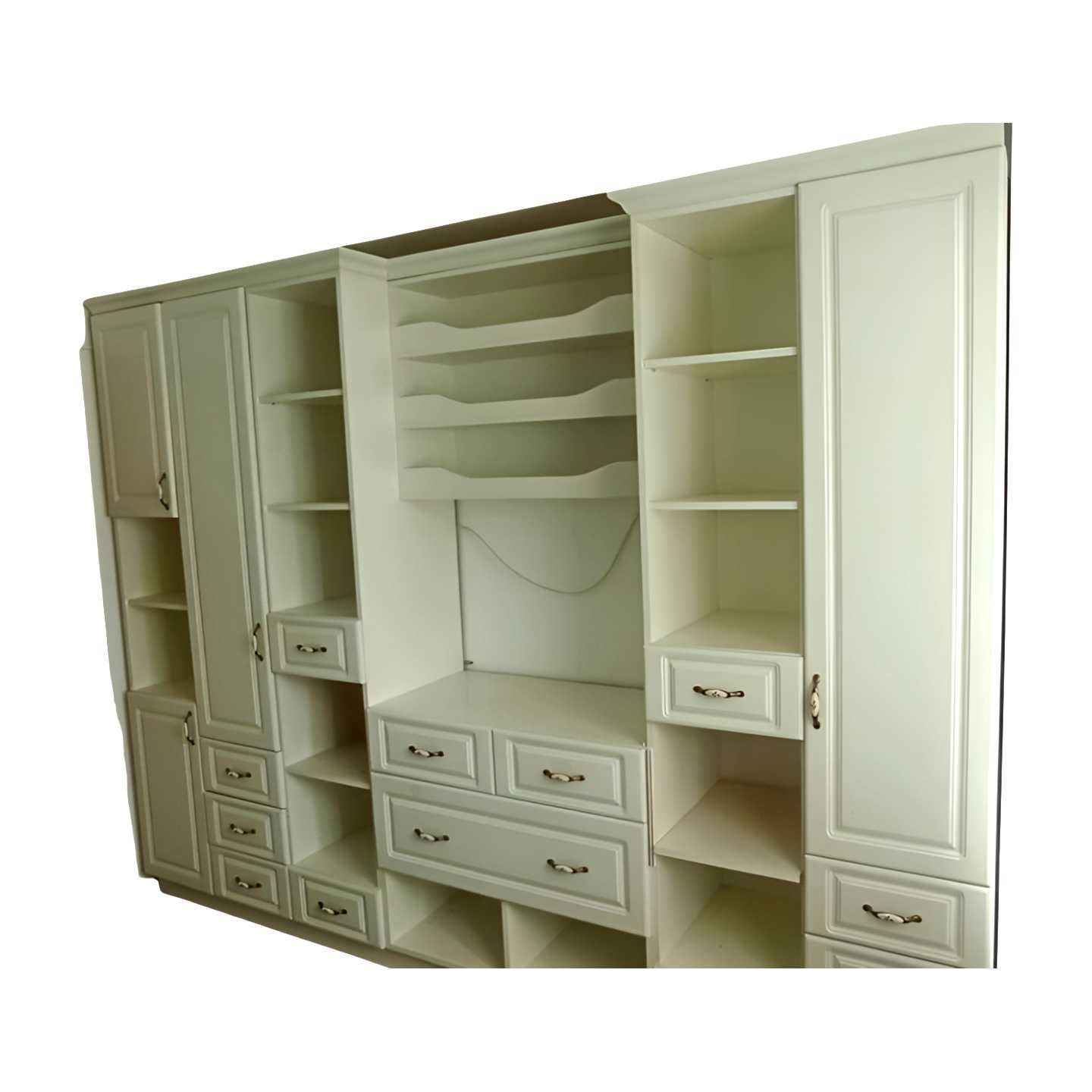 Biblioteca alba 2,93 m pentru living; Ansamblu modular; Dulap cu raft