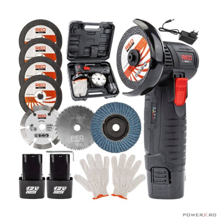 Mini polizor unghiular cu acumulator, 12 V, capacitate baterie 2 Ah,