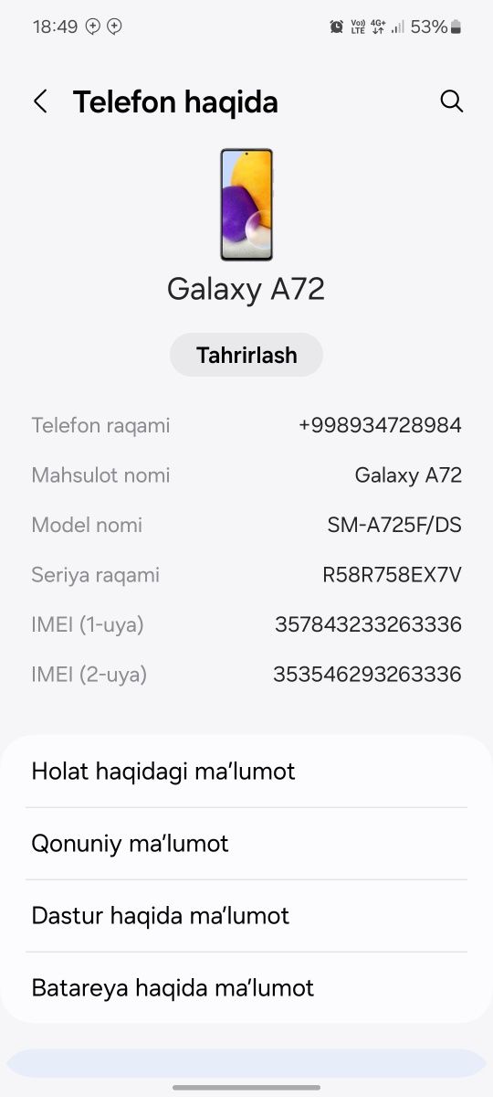 Samsung a 72 8/256