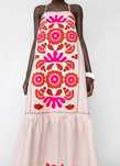 Zara rochie lunga vara brodata clos roz pal broderie bretele spate gol