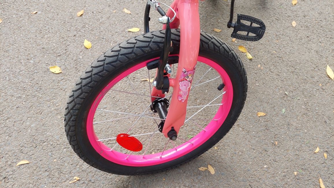 Bicicleta  16" fete copii hello Girls roz cu roti ajutătoare