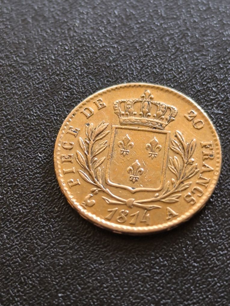 20 франка 1814 год,Луи XVIII, злато 6.45 гр, проба 900/1000 (21.6 к)