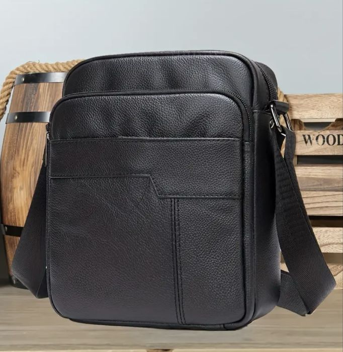 Мъжка бутикова кожена чантичка /Черна естествена кожа -10% Промоция!