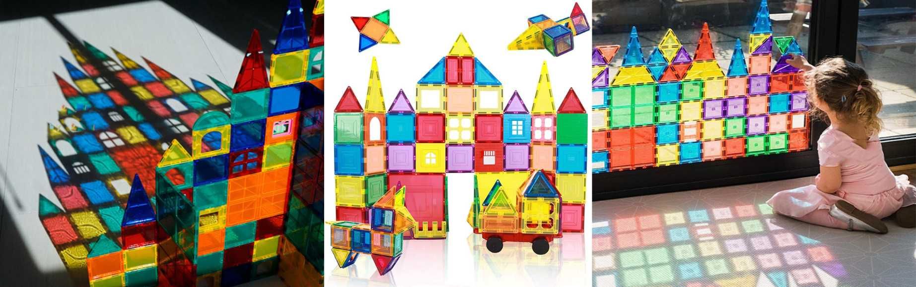 Set Educativ si Creativ Magnetic 130 Piese,LikeSmart Magnetic Tiles