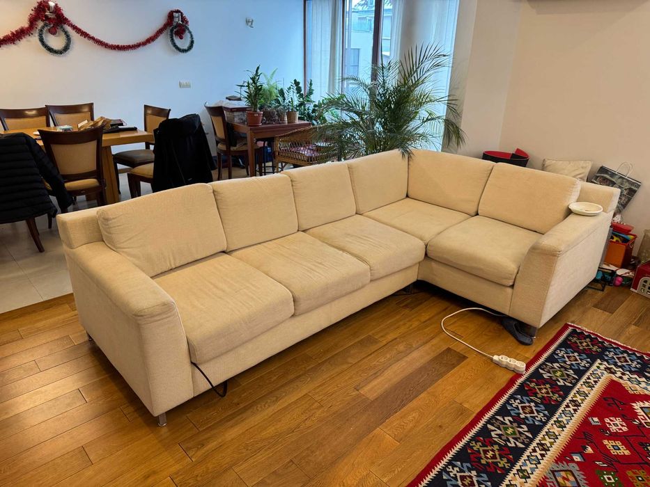 Ъглов Диван 2.20 м x 1.10 м, перяща дамаска, бежов