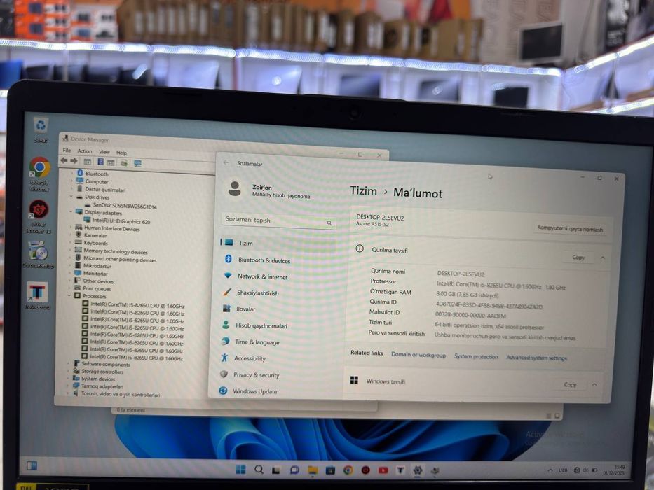 Acer i5-8265U 8/256 ssd ddr4