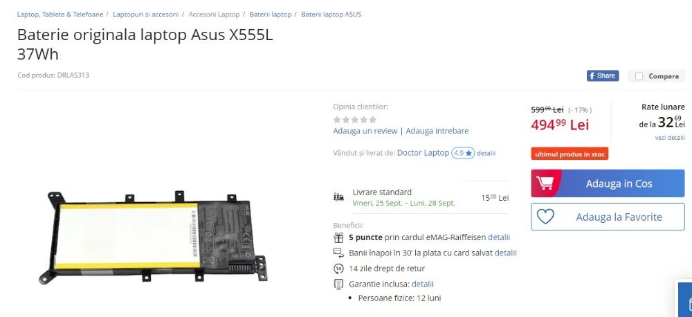 Baterie laptop asus F550 F550JK F554 F554L F555 F555L -sigilata , nou