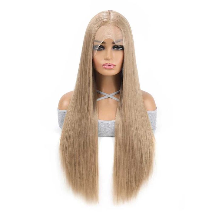 75 см тъмно руса пепелява права перука с дантела лейс фронт 13×4