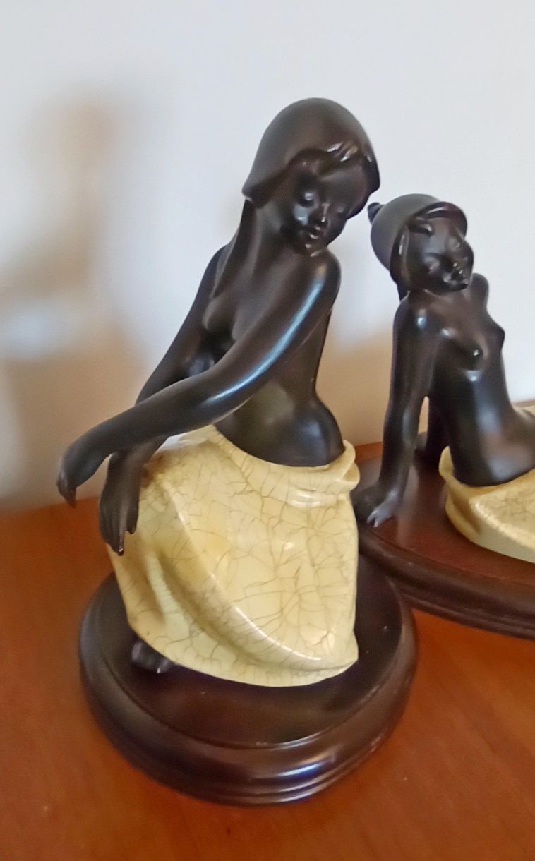 Pereche de statuete ceramica glazurata